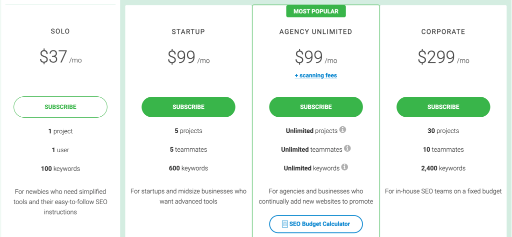 WebCEO pricing 